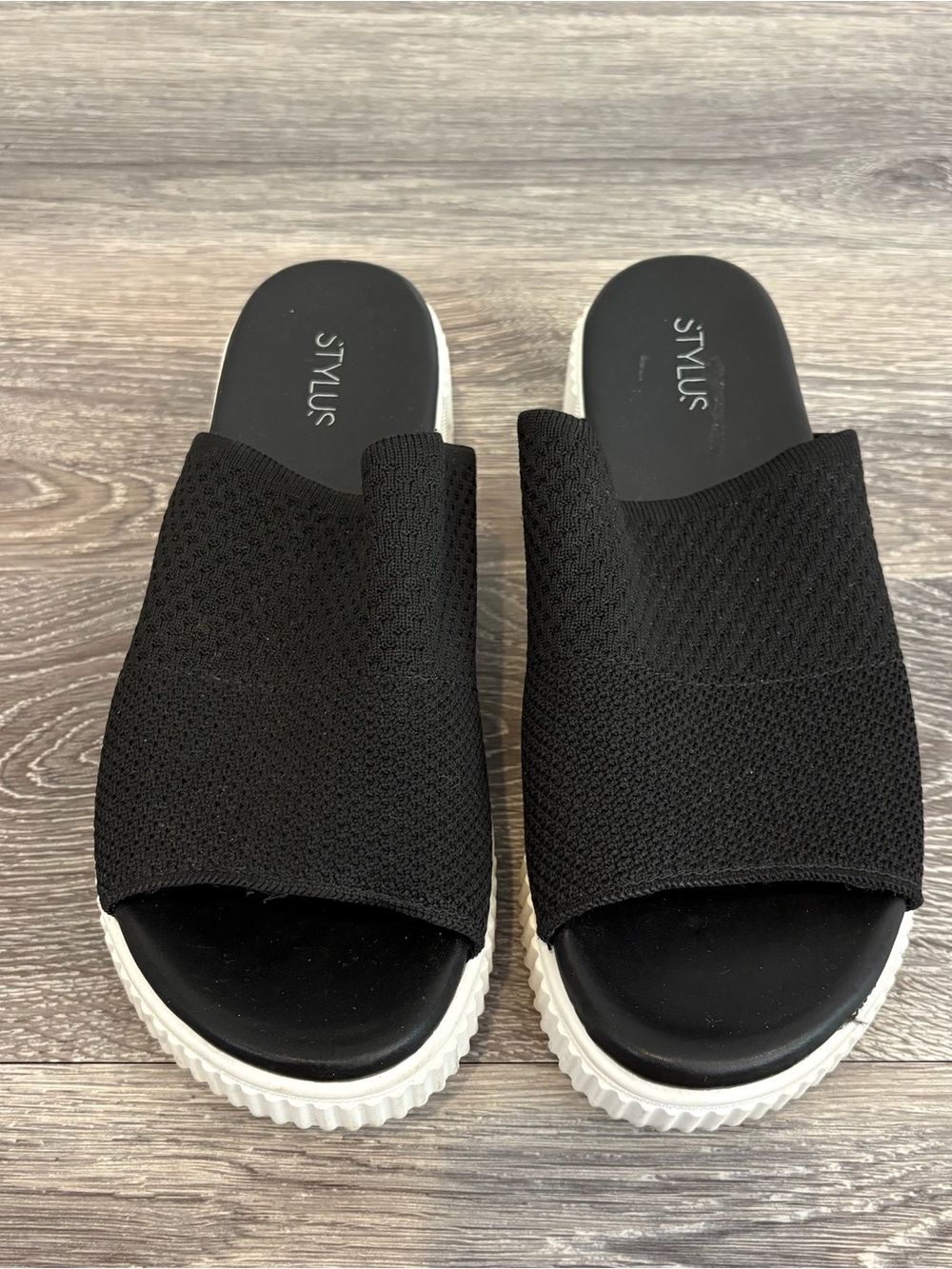 STYLUS Black Knit Slide Mules with White Platform Sole Size 8